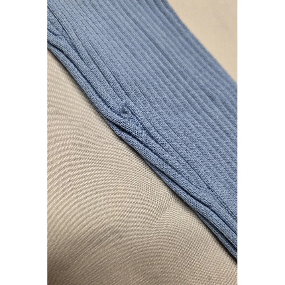 STAUD Shoko Navy Lt Blue Colorblock Ribbed Knit Buttondown Midi Sweater Dress S - Picture 12 of 12